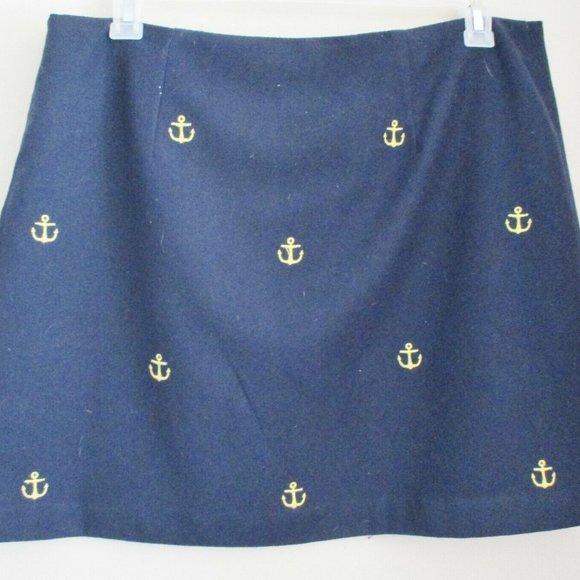 Vineyard Vines Women's Mini Skirt, Navy Blue, Embroidered Gold Anchors, Size 14 - Picture 3 of 11